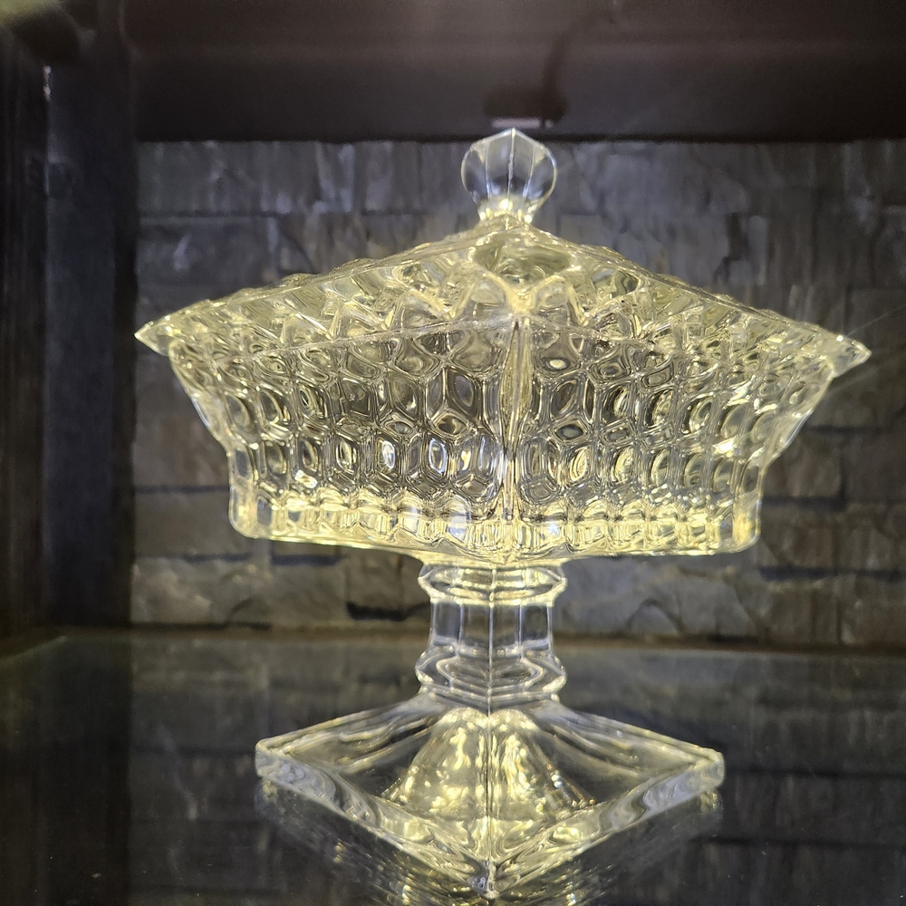 VTG Fostoria American Clear Wedding Bowl With Lid /Candy Dish/Compote HEAVY! - Picture 4 of 16